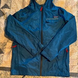 Patagonia Blue Hooded Jacket with Red Accents